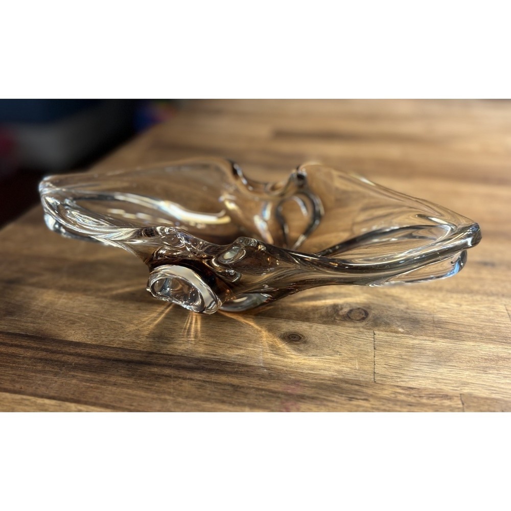 Art Glass Bowl Clear With Bronze Brown Center Unique Design Crafted In Poland